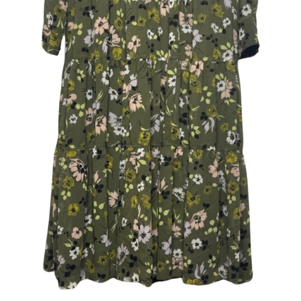 MADEWELL | Olive Green Floral Cinched Waist Wildblooms Midi Dress | Size XXSP - Picture 5 of 14